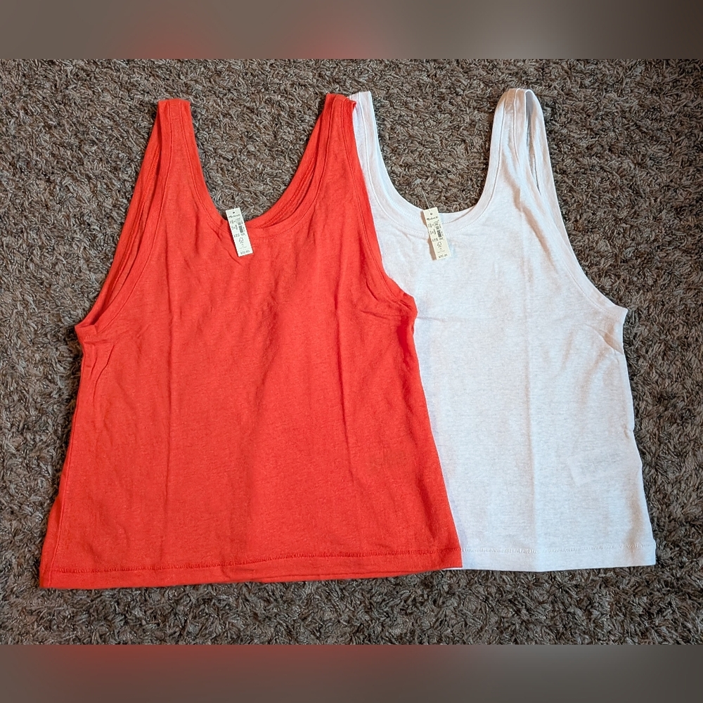 NWT Madewell Tangerine & White Linen Blend Tank Tops Women's XS